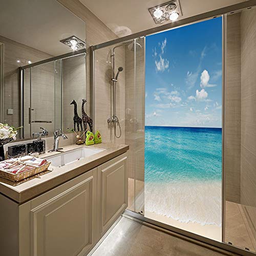 Sticker de porte trompe l'oeil premium effet plage décor mural immersif