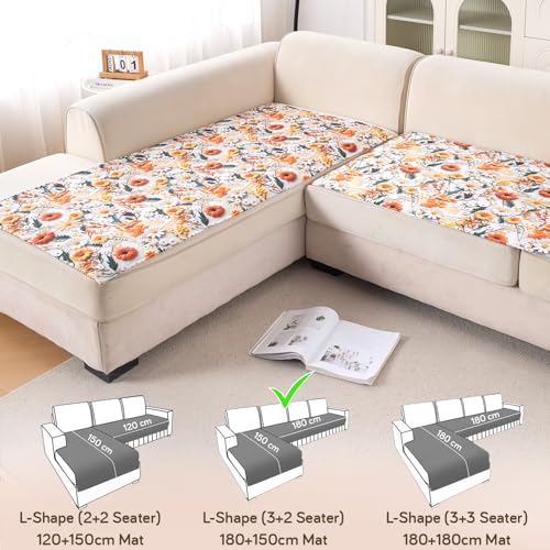 Image of HOKIPO 'Nature Muse' Premium HD Printed Holland Velvet L Shape (3+2 Seater) Sofa Cover Seat Mat, Marigold Bloom (IN-916-D7 + IN-918-D7)