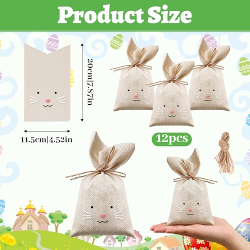 12 Stück Ostertüten Zum Befüllen, Osterhasen Jute Geschenkbeutel, Osterbeutel Stoff, Osternest für Kinder, für Ostereier Süßigkeiten Geschenke