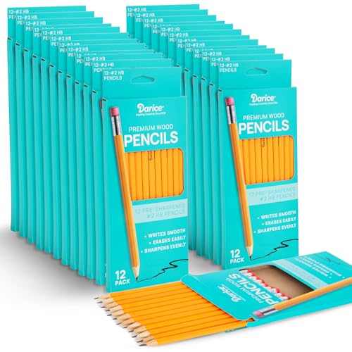 Darice Wood-Cased Pencils, 288pc Bulk Pre-sharpened #2 HB Pencils with Eraser for Classroom Back to School Supplies, 12 x 24 Pack