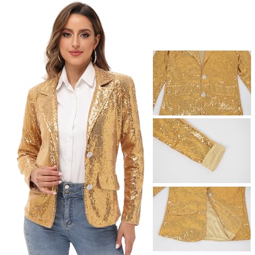 Anna-Kaci Women's Evening Sparkle Sequins Open Front Long Sleeve Blazer Jacket4