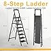 8 Step Ladder,Folding Step Stool with Tool Tray,330lbs Portable Sturdy Steel Ladder with Anti-Slip Pedal,Lightweight,Convenient Work Platform,Sturdy Carbon Steel Step Ladder for Adult,Garden,Garage