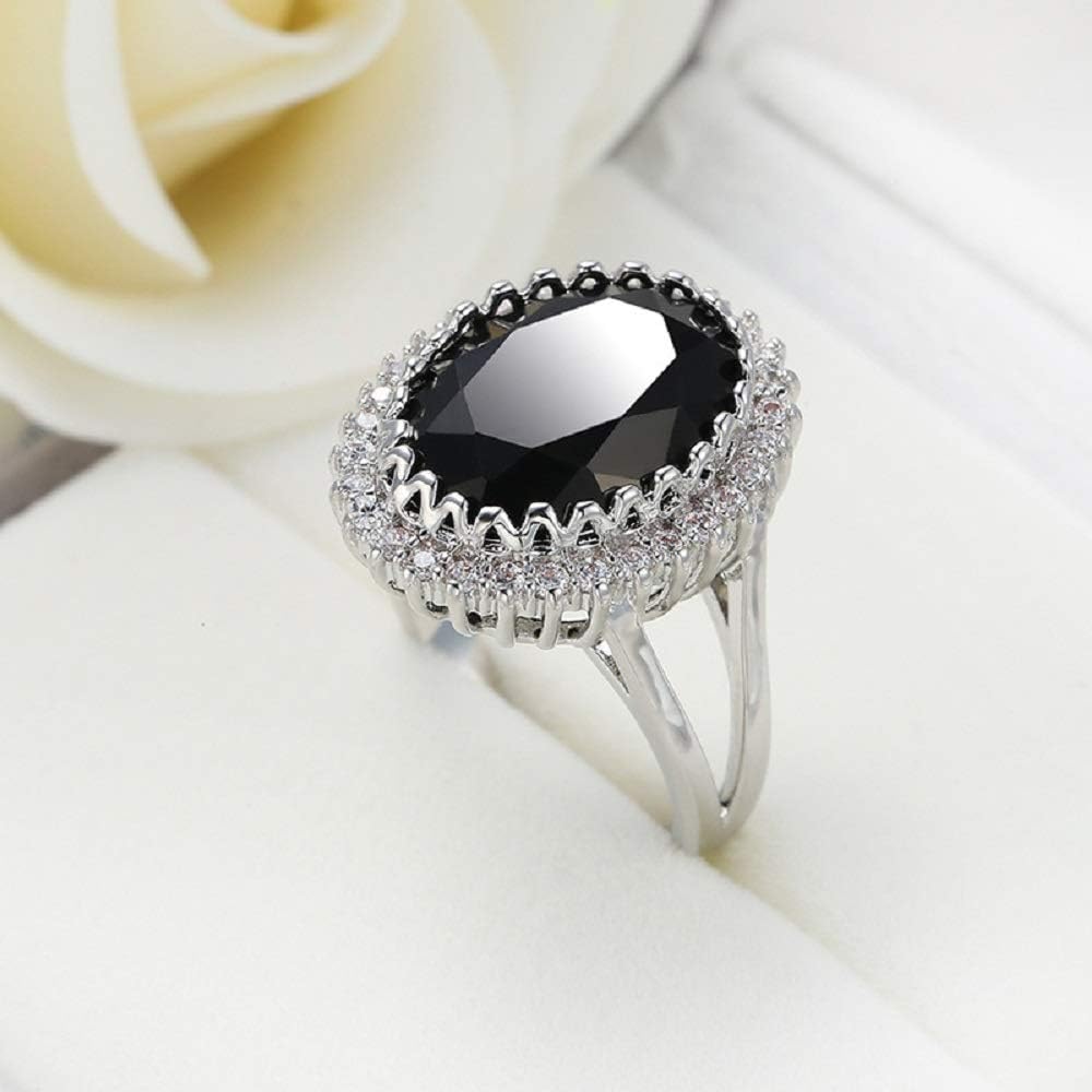 8.8Ct Black Zirconia Oval Cut Cocktail Ring for Women Big Black Onyx Stone Gemstone Birthstone Ring (US code 6) - Image 5