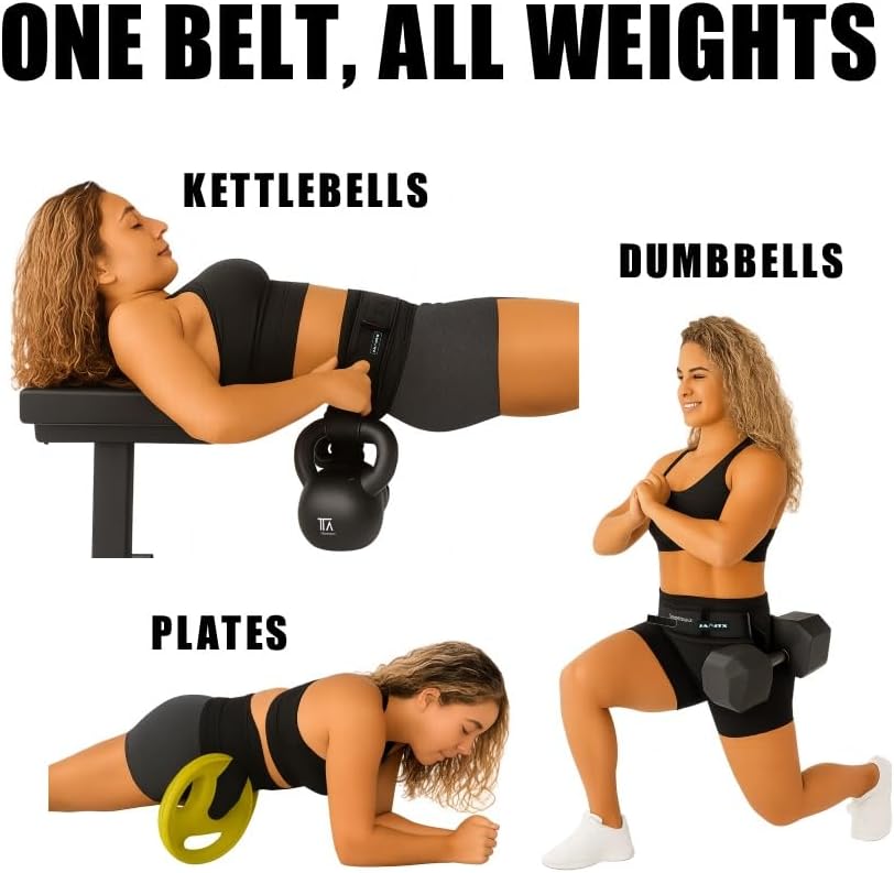 Hip Thrust Belt for Dumbbells - Booty Trainer & Glute Workout Equipment - Booty Belt for Hip Thrust - Yoga Ball - Magnetic Towel – at Home Gym Essentials for Women