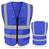 FEimaX High Visibility Safety Vest Mesh Reflective Work Vests for Men Women with Pockets and Zipper Meets ANSI/ISEA Standards (Blue, Small)