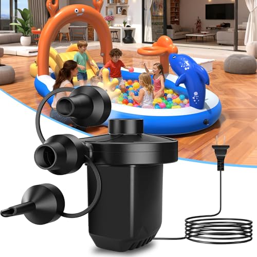 Electric Air Pump for Inflatable,Portable Air Mattress Pump,Quick Fill Electric Inflator Deflator Air Pump 3 Nozzles, Perfect for Outdoor Camping Inflatable Pool Float Boat Raft Swim Ring，Couch(110v)