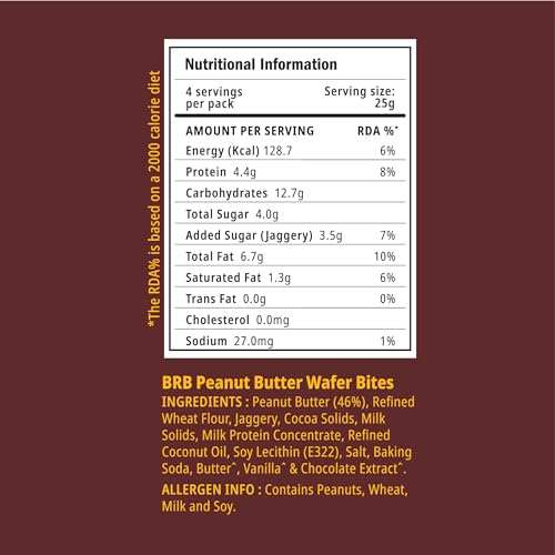 Image of BRB Shortcuts - Protein Wafer Bites | Chocolate Flavour | 16g Protein | Filled With Natural Peanut Butter | Zero Refined Sugar, No Palm Oil, Healthy Snack | 2 x 100g Box (Pack of 3)