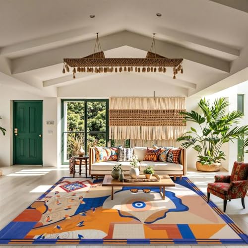 Lahome Cécile Vico Collection - 8x10 Blue Area Rugs for Living Room Washable Soft Non Slip Rugs for Bedroom, Dining Room Rugs for Under Table, Large Boho Modern Abstract Indoor Carpet (8x10