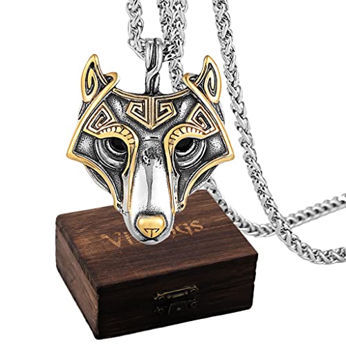 Cadeau de bijoux loup vintage pour offrir un pendentif viking Fenrir original en cuir