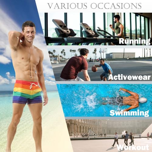 DTODWW Mens Workout Shorts Rainbow Stripe Mesh Shorts 3 Inch Men Running Shorts Breathable with Pockets for Athletic Gym4