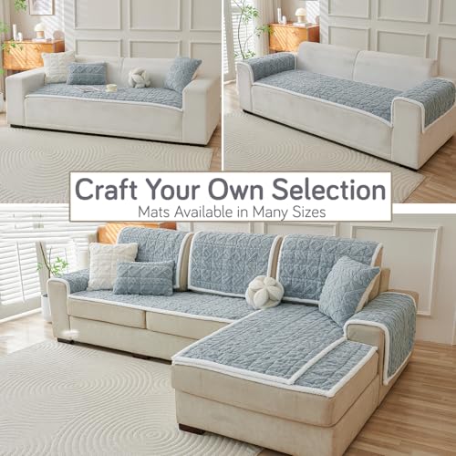 Image of HOKIPO 'Italian Caelora' Luxury Jacquard Plush Sofa Cover Mat | Make Your Own Sofa Cover Set, Mat Length 70(D) x 150(L) cm, Powder Blue (AR-5957-BL)