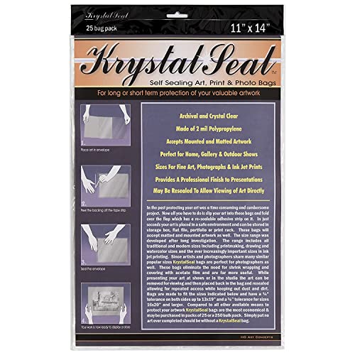 Image of Creative Mark Krystal Seal ATC Art and Photo Bags - Archival Polyethylene Sealing Bags for Paintings, Artwork and Photo Storage - 11 x 14- Pack of 25