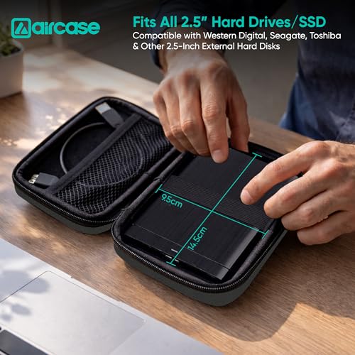 Image of AirCase Rugged Hard Drive Case for 2.5-inch Western Digital, Seagate, Toshiba, Portable Storage Shell for Gadget Hard Disk USB Cable Power Bank Mobile Charger Earphone, Waterproof (Grey)