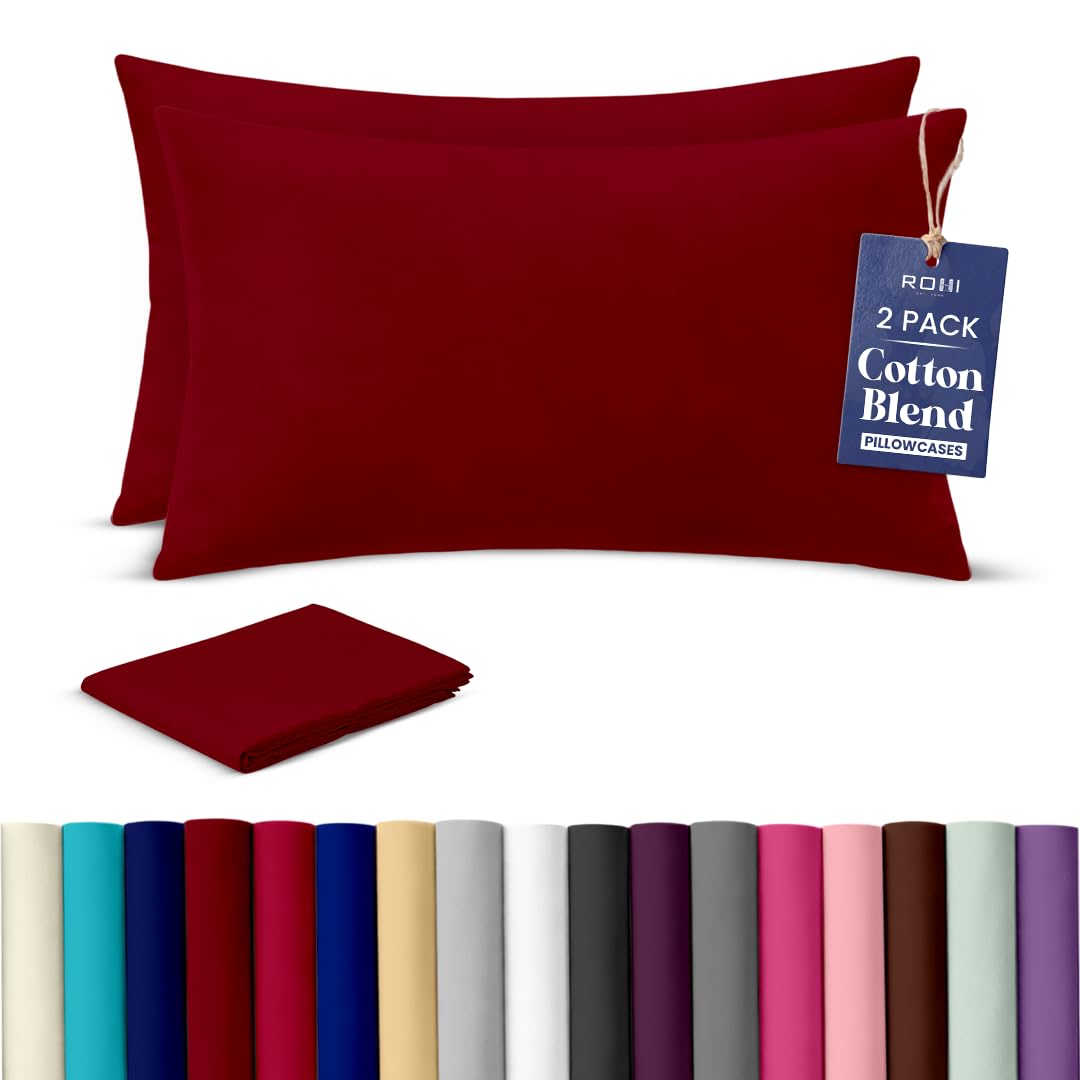 Rohi Luxury Burgundy Pillow Cases 2 Pack - (50×75cm) | Soft & Comfy Cotton Blend Pillow Covers with Envelope Closure | Breathable, Anti-Allergy, Fade & Wrinkle Resistant
