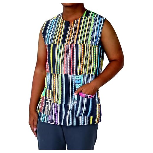 DA'IKI Camiseta Africâner Africana Dashiki com patchwork de algodão acolchoado à mão, Dashiki - Patch - Multicolorido, GG