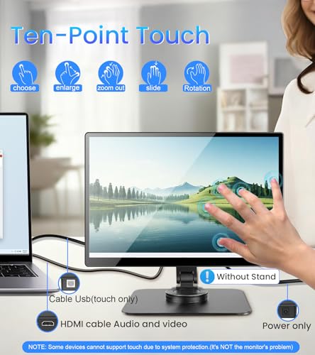 Image of 14 inch FHD Portable Touchscreen Monitor with HDMI VGA DVI Ports Compatible with Laptops PC PS5 /4, Industrial, POS, Kiosk, Screen Extender 1920x1200 HDR IPS Small Touch Screen Display 500 nits