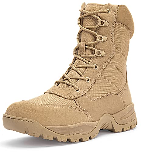 WIDEWAY Men's 8 Inches Military Tactical Work Boots Side Zipper Lightweight Army Combat Boots Durable Outdoor Work Boots Desert Boots