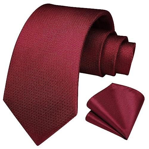 Image of HISDERN Mens Ties Solid Color Tie and Pocket Square Set Classic Woven Formal Neckties & Handkerchief Wedding Party