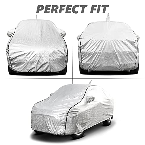 FABTEC Waterproof Car Body Cover for Maruti Baleno with Mirror and Antenna Pocket, Soft Cotton Lining, Triple Stitched (Heat Resistant Metallic Silver with Black Piping) (Image - 6)