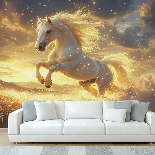 NOGAWA Papier Peint Motif Cheval, 3D Panoramique Papier Peint Cheval, Papier Mural Decoratif Pour Salon, Chambre, Tapisserie Murales, Décoration Murale...