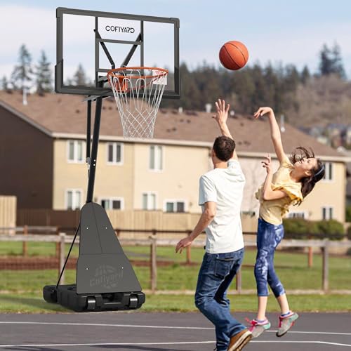 Image of Cofiyard Basketball Hoop Outdoor with 44Inch Shatterproof Backboard,10FT Height Portable Basketball Hoop with Sandbag, Adjustable Basketball Goal with Wheels