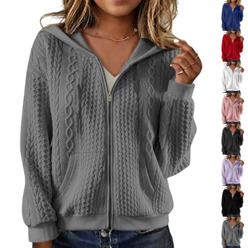 Übergangsjacke Damen Zipper Hoodie Sweatjacke mit Kapuze Sweatshirt Jacke