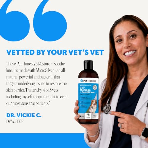 Image of 2 in 1 Dog Shampoo and Conditioner - Medicated Cat Shampoo for Itchy Skin Relief, Sensitive Skin Oatmeal Shampoo with Aloe Vera + MicroSilver BG for Hot Spot Treatment, Deodorizing Wash (16oz)