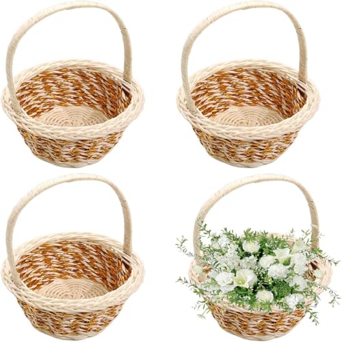 4 Pièces Panier En Osier Avec Poignée, Paniers Miniature en Rotin Imitation, Panier De Pâques En Rotin Tissé À La Main pour Mariage Anniversaire Pâques...