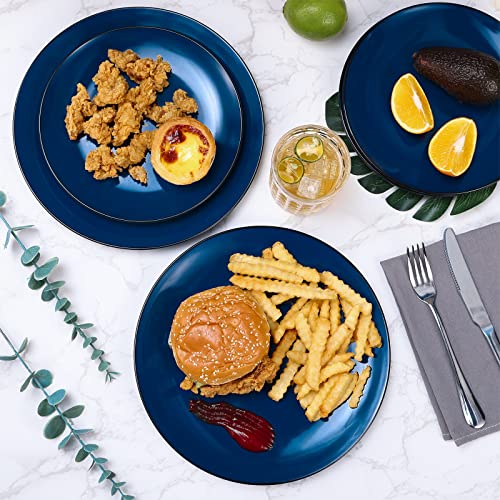 Tp 12-Piece Dinnerware Set, Melamine Dishes Set With Bowls And Plates, Non-Breakable Lightweight Dinner Service For 4, Black And Blue #TOP1