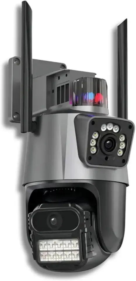 Câmera de Segurança Externa 4G Lente Dupla 4MP, Monitoramento Duas Telas PTZ 360°, Visão Noturna Colorida, Alarme de Luz Vermelha e Azul, Sirene, IP66, Rastreamento Humano AI - App V3 (1)