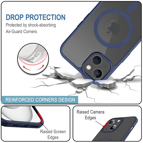 Image of CEDO Cover for iPhone 15 | Compatible with MagSafe Wireless Charging | Designed with Magnetic Lock Shockproof Phone Bumper Transparent Back Case Cover (Navy Blue)