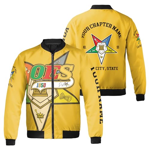 LEHABAFK Personalized Multi-color Order of the Eastern Star OES Bomber Jacket S-5XL