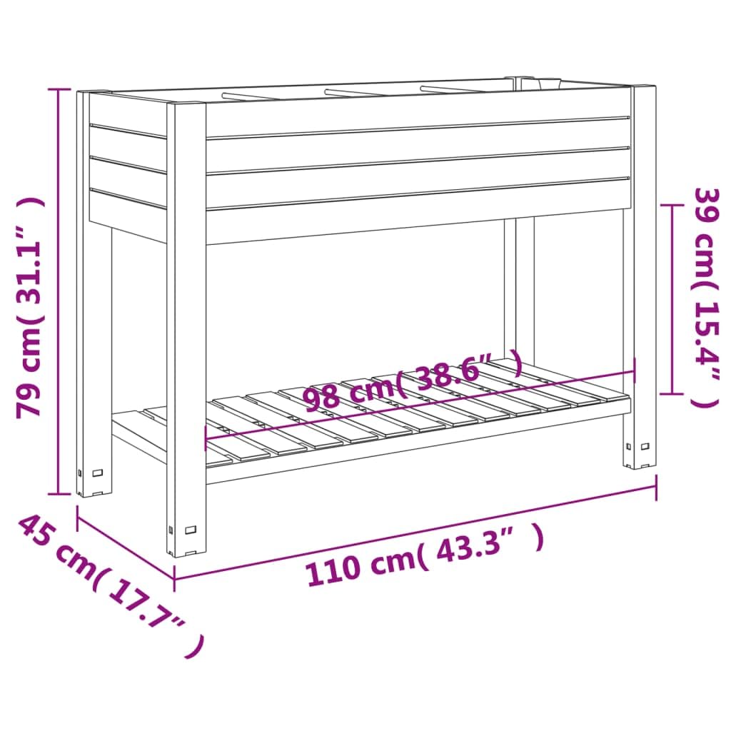 Jardinera de jardín elevada de polipropileno marrón claro 110 x 45 x 79 cm con sistema de autorriego y trama de madera sintética, diseño práctico para patio y balcón, amplio