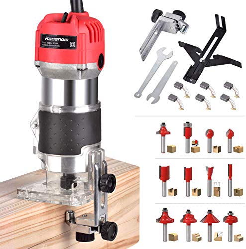 Compact Wood Palm Router Tool Hand Trimmer Woodworking Joiner Cutting Palmming Tool 30000R/MIN 650-800W 110V with 12PCS 1/4