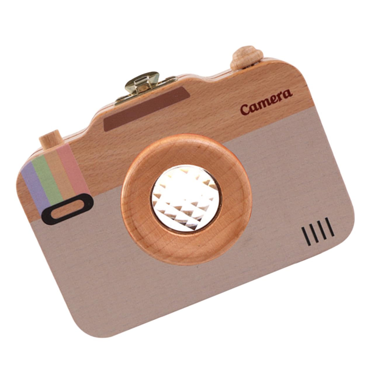 HANABASS Wooden Camera Shape Tooth Box Milk Tooth Holder for Boys and Girls Slot Note Sticker