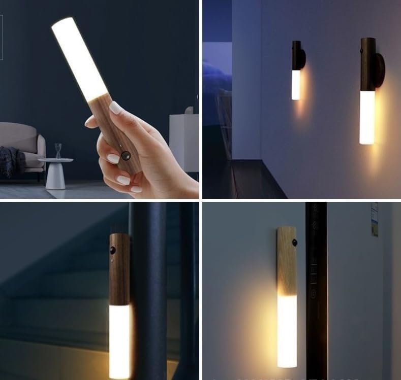 2 pcs Smart Body Sensor Night Light, Wooden Wireless USB Rechargeable Night Light with Magnetic Base for Bedroom, Bathroom, Staircase, Wardrobe & Home Decor Wall Decoration (Dark Brown Bubble Light) image 5