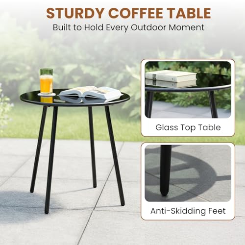 Image of DEVOKO 3-Piece Outdoor Patio Modern Bistro Set - All-Weather Water-Resistant Wicker Furniture with Metal Frame, Perfect for Garden, Poolside, Balcony, Terrace & Lawn (Beige & White)