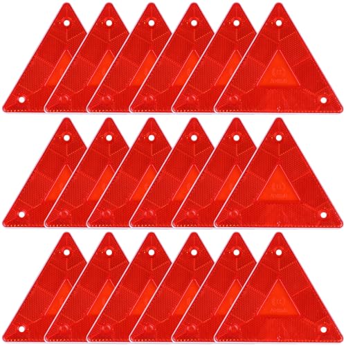 18 Pack Red Safety Reflector Warning Sign,6 Inch Slow Moving Vehicle Sign Triangle Reflective Warning Signs for Outdoor Truck Golf Carts Tractors and UTVs