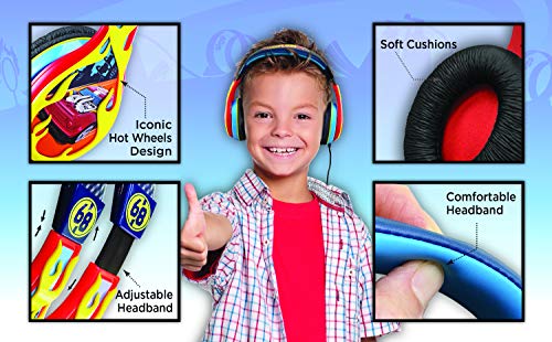Ekids Hot Wheels Headphones, Adjustable Headband, Stereo Sound, 3.5Mm Jack, Wired Headphones For Kids, Tangle-Free, Volume Control, Childrens Headphones Over Ear For School Home, Travel #TOP1