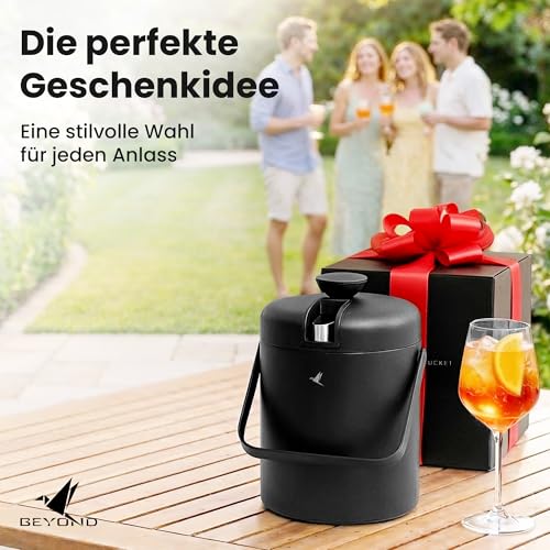 Beyond Eiswürfelbehälter mit Deckel und Zange 100% bpa frei aus Edelstahl - Eiswürfelkühler, doppelwandig, 1,3 Liter I Eiseimer für Eiswürfel, Eiskübel für die Eiswürfel Aufbewahrung (schwarz)