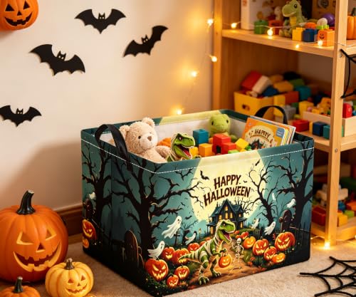 Image of Halloween Basket Cute Baskets for Kids Pumpkin Basket Rectangular Storage Bin Organizer Box Room Decor(Pumpkin Dinosaur)