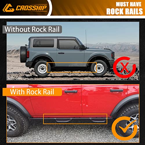 Crosship Steel Side Steps For Bronco 2021 2022 2023 With Original Rock Rail 2/4-Door Version，Heavy Carbon Running Boards Set - Front And Rear Doors Universal (2 Packs) #TOP3