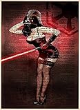 Star Wars pinup girl artwork, Darth Vader with light saber, printed on vintage dictionary page