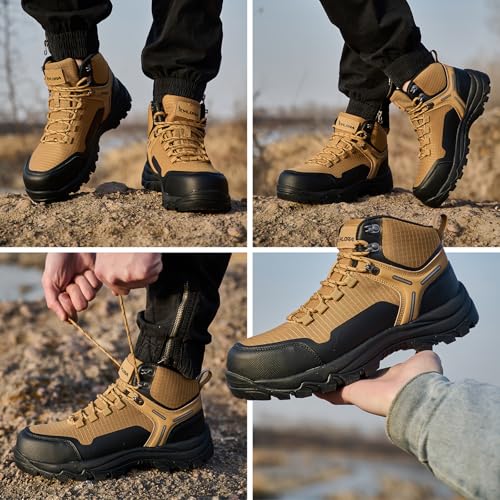 Image of Waterproof Steel Toe Boots for Men Wide Width Slip Resistant Work Shoes Lightweight Non Slip Safety Sneakers Construction Composite Toe Working Footwear