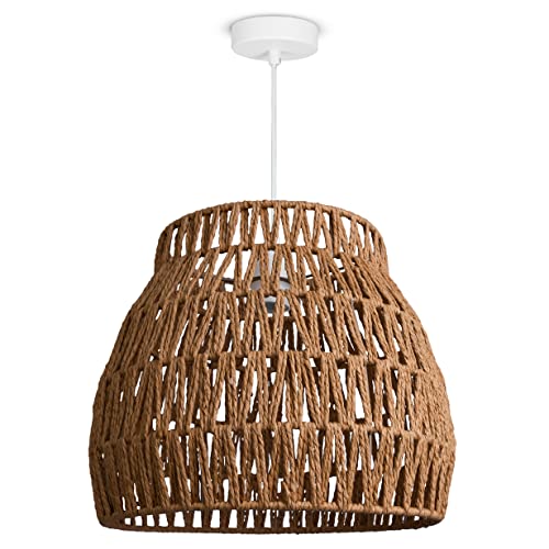 Paco Home LED Pendellampe Pendelleuchte Hängelleuchte Hängelampe für Wohnzimmer Schlafzimmer Esszimmer Schirm Papier E27, Farbe:Natur (Ø35cm), Leuchtenart/Farbe:Pendelleuchte - Weiß