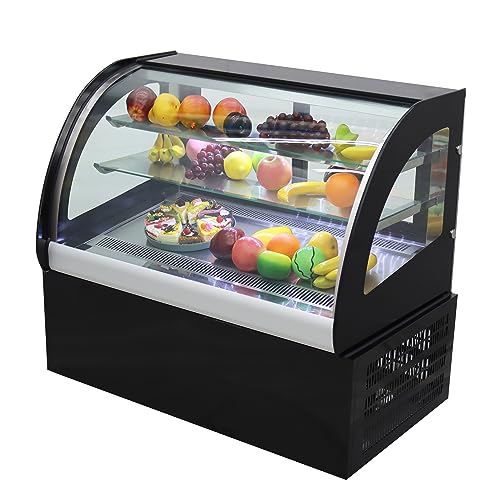 HQHAOTWU Desktop Refrigerated Cake Showcase Commercial Display Cake Cabinet for Fruit Cake Bakery Cookies Showing Case White LED Light With 2-Layers 220V