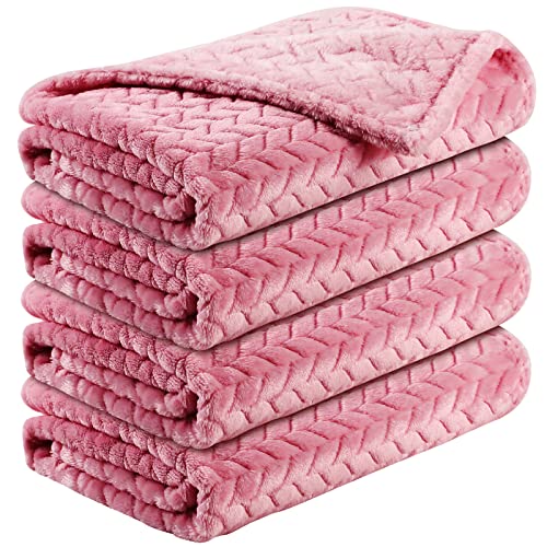 Image of Chumia 4 Pcs Baby Blanket Flannel Cozy Throw Fuzzy Soft Warm Blanket for Newborn Sherpa Fluffy Blanket Crib Birthday Baby Shower(24 x 32 Inch,Bright Pink)