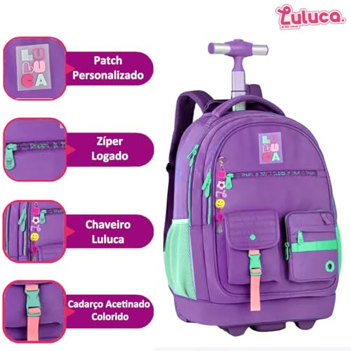 Kit mochila Luluca de rodinhas grande com Lancheira e estojo e garrafa