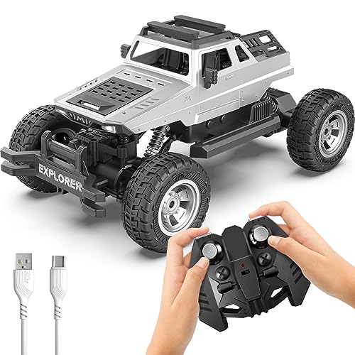 Image of Mirana 4WD Remote EXPLORER C-Type USB Rechargeable RC Car | Off Road Rock Crawler Monster Truck ATV 4x4 Wheel Drive High Speed With Proportional Racing Car Gift for Boys Girls Kids (Silver)