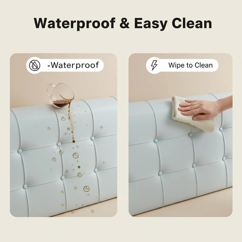Wall Headboard Pillow Universal Fit - Premium Flannel Ergonomic Back Support with Side Pocket, Tool-Free Installation for Dorms/Bedrooms/RVs (Cornflower Blue, Queen (61 in x 24 in x 4 in))